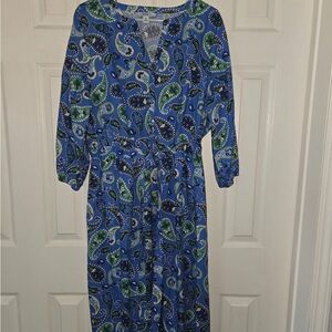 Croft & Barrow Blue and Green Paisley Long Sleeve Dress